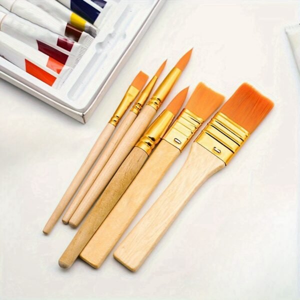 6-Piece Short-Handled Wood-Tone Nylon Paintbrush Set