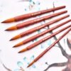 6 Pcs Artist Acrylic Brushes, Round Tip Nylon, Soft and Anti-Fall, Red Brown Handle, Comfortable and Durable - Suitable for Watercolor, Gouache, Acrylic, Ink Painting, Essential for Painters