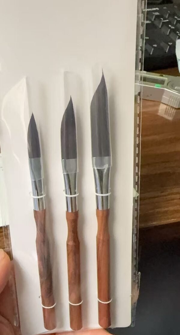 3 brown squirrel hair knife-edge brushes