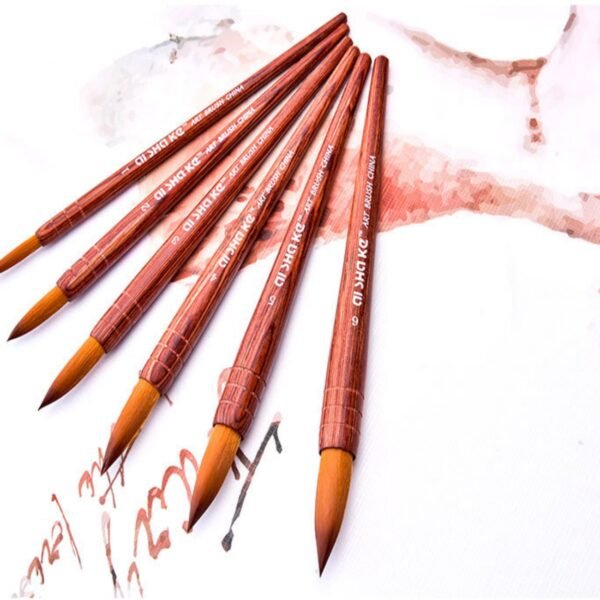 6 Pcs Artist Acrylic Brushes, Round Tip Nylon, Soft and Anti-Fall, Red Brown Handle, Comfortable and Durable - Suitable for Watercolor, Gouache, Acrylic, Ink Painting, Essential for Painters