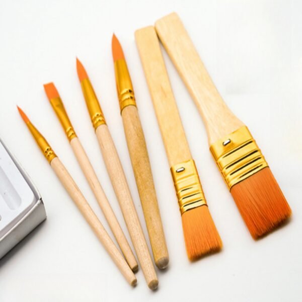 6-Piece Short-Handled Wood-Tone Nylon Paintbrush Set