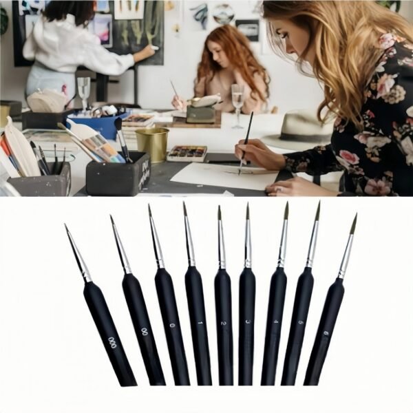 9 black fine-tip brushes