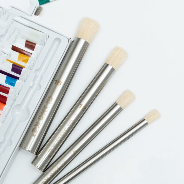 4 stainless steel round-tip hog bristle paintbrushes