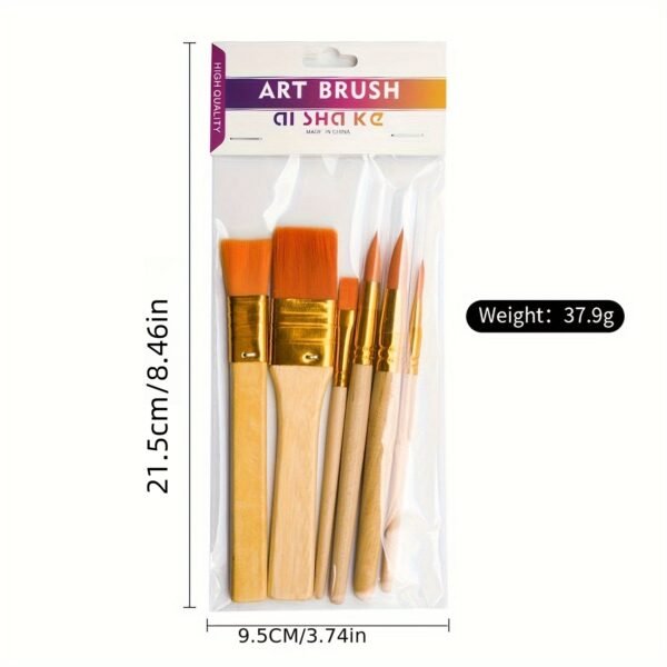 6-Piece Short-Handled Wood-Tone Nylon Paintbrush Set