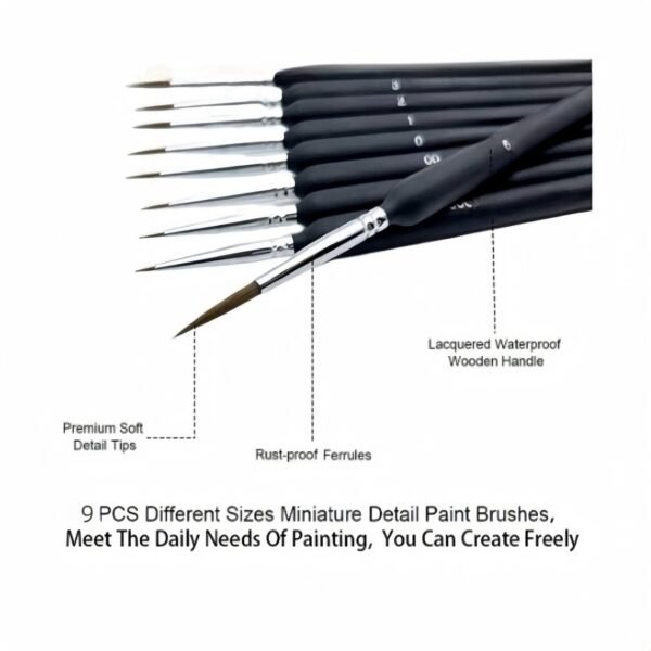 9 black fine-tip brushes