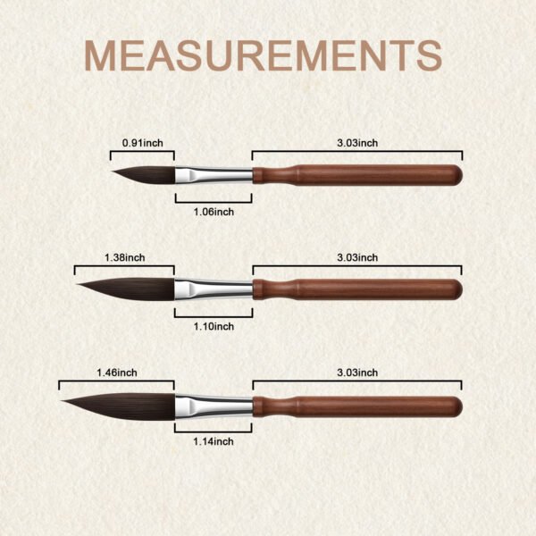 3 brown squirrel hair knife-edge brushes