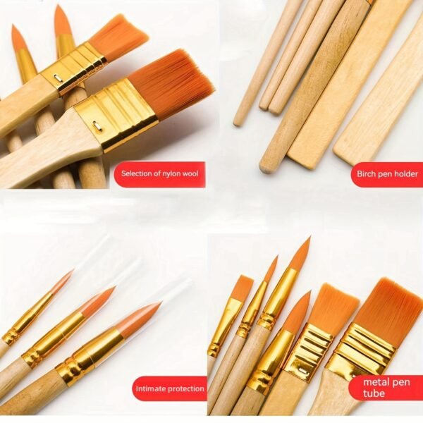 6-Piece Short-Handled Wood-Tone Nylon Paintbrush Set