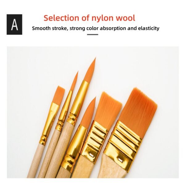 6-Piece Short-Handled Wood-Tone Nylon Paintbrush Set