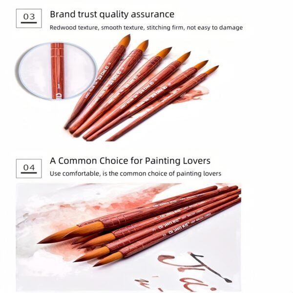 6 Pcs Artist Acrylic Brushes, Round Tip Nylon, Soft and Anti-Fall, Red Brown Handle, Comfortable and Durable - Suitable for Watercolor, Gouache, Acrylic, Ink Painting, Essential for Painters