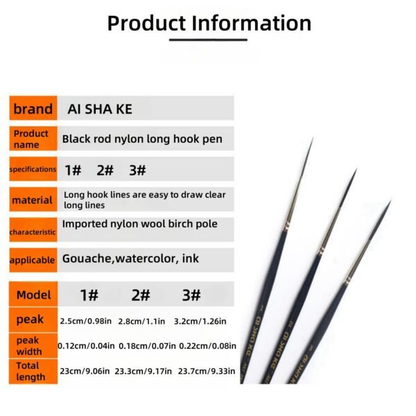 3 Long-Tip Calligraphy Brushes