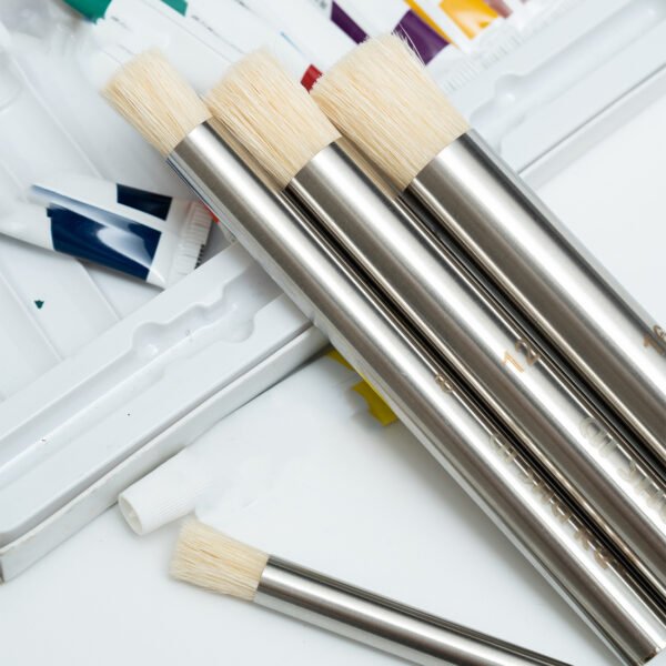 4 stainless steel round-tip hog bristle paintbrushes