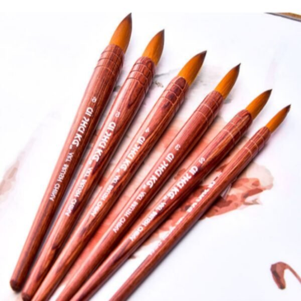6 Pcs Artist Acrylic Brushes, Round Tip Nylon, Soft and Anti-Fall, Red Brown Handle, Comfortable and Durable - Suitable for Watercolor, Gouache, Acrylic, Ink Painting, Essential for Painters
