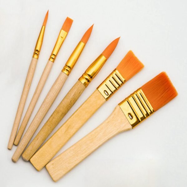 6-Piece Short-Handled Wood-Tone Nylon Paintbrush Set