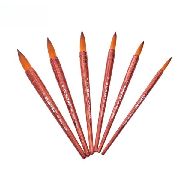 6 Pcs Artist Acrylic Brushes, Round Tip Nylon, Soft and Anti-Fall, Red Brown Handle, Comfortable and Durable - Suitable for Watercolor, Gouache, Acrylic, Ink Painting, Essential for Painters