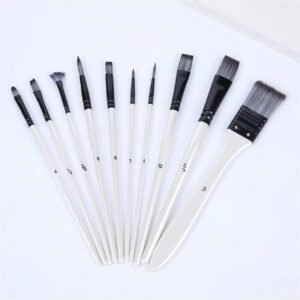 10 white brushes with handles